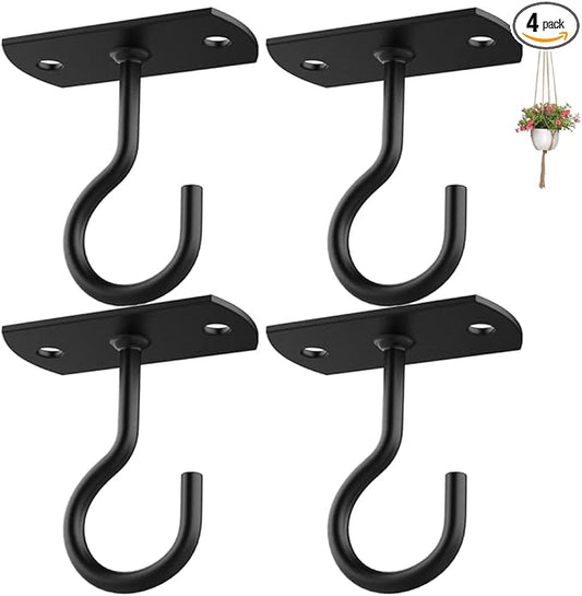 Ceiling Hooks for Hanging Plants 4Pack 2.5in,Wall Mount Hangers Plant Hooks,Wall Hooks for Plants,Lights,Planters,Lanterns,Hanging Bird Feeders,Wind Chimes,indoor&Outdoor Decoration Hooks Black-VerdiqueGarden