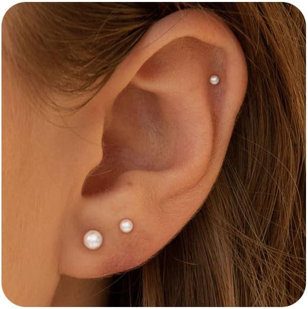 VRIUA 20G Tiny Flat Back Earrings for Women - 14K Gold/Silver Plated Small Flat Back Stud Earrings Hypoallergenic Cartilage Helix Piercing Jewelry