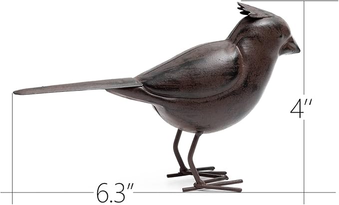 Decorative Small Nostalgia Style Cute Bird Art Iron Sculpture Figurine Home & Office & Garden Decoration, Rust/Brown (Cardinal Bird)-VerdiqueGarden