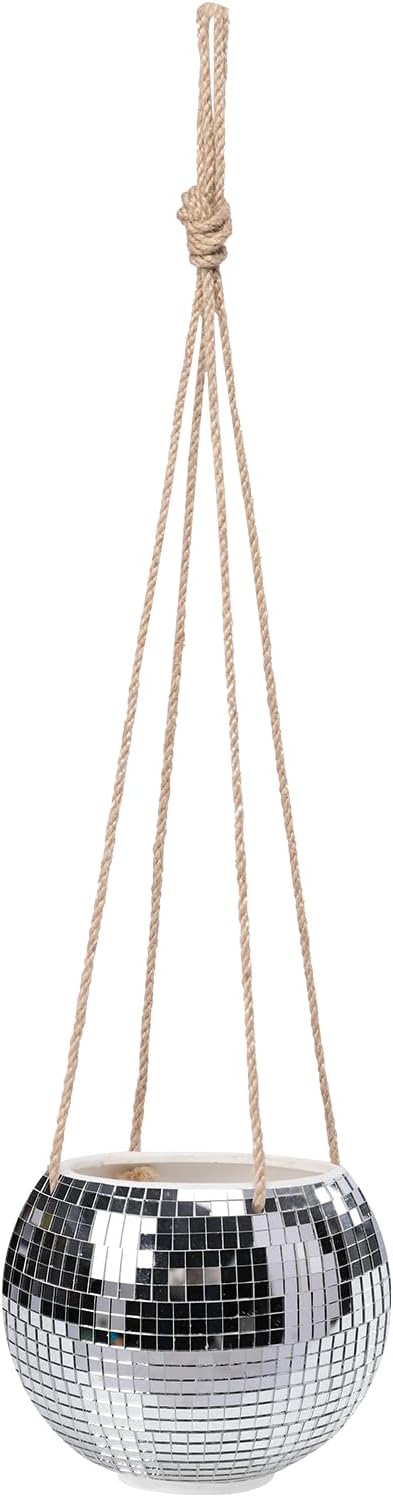 Hanging Planter Mosaic Garden Pot Small Flower Pot for Indoor Plant Disco Ball Hanging Planter with Drainage Sliver Check-VerdiqueGarden