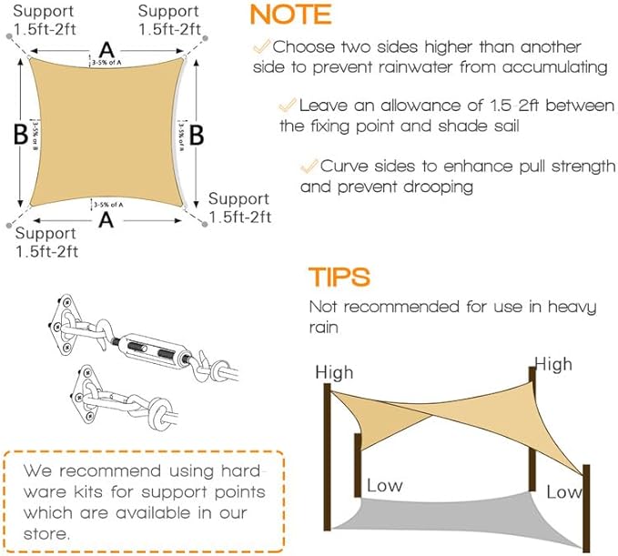 Amagenix Outdoor Sun Shade Canopy, 13X20 FT Sand UV-Blocking Awning for Patio, Garden & Backyard - Custom Size-VerdiqueGarden