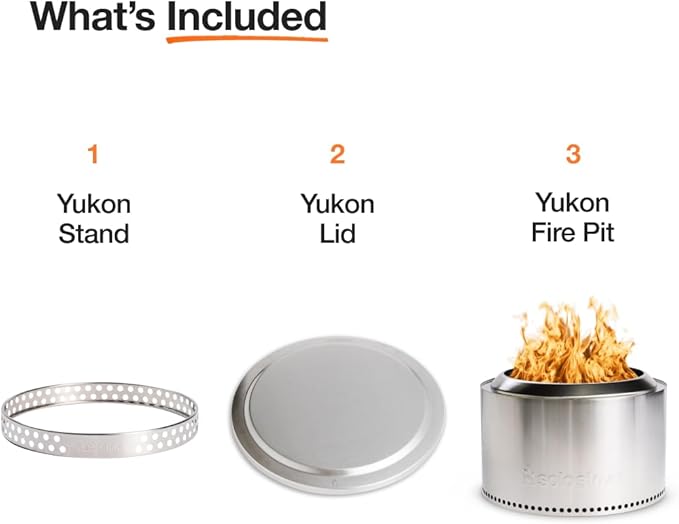 Solo Stove Yukon Essential Bundle | Portable Smokeless Fire Pit Stainless Steel for Wood Burning, Incl. Yukon Fire Pit, Lid and Stand, Diameter: 27in, Height: 19.8in, Weight: 40.35lbs-VerdiqueGarden