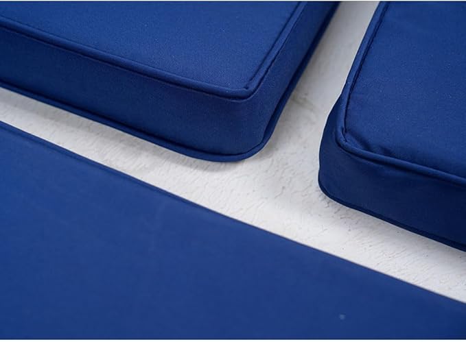 3-Pack Outdoor Patio Furniture Replacement Cushions Set–High-Elastic Sponge Cushions Fit 4-Piece Wicker Rattan Sofa, Loveseat & Chairs, 36x18x2 & 18x18x2, Waterproof, Fade-Resistant (Navy blue)-VerdiqueGarden