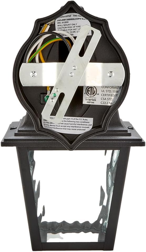 Maxxima LED Porch Lantern Outdoor Wall Light Fixture - Black, Clear Water Glass, Photocell Sensor, 875 Lumens, 3000K Warm White, Dusk to Dawn Light Sensor, Exterior Decorative Light-VerdiqueGarden