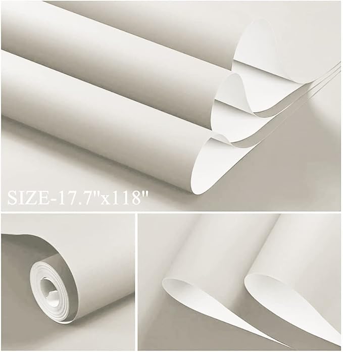 Dimoon 78.7''x17.7'' White Peel and Stick Wallpaper Contact Paper Modern Self Adhesive Wall Paper Removable Renter Friendly Textured Solid Color Shelf Cabinet Vinyl Roll (78.7''x17.7'',Off-White)-VerdiqueGarden