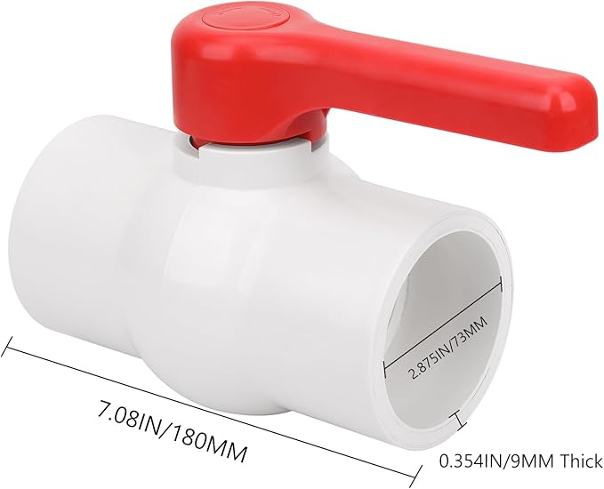 2-1/2" PVC Ball Valve Water Pipe Shut-off Valve Socket with Red T-Handle for Cold Water Supply lines, Irrigation Pipe fitting System(Socket x Socket), 2.50" PVC Water Shut-off Valves Fitting, SCH40-VerdiqueGarden