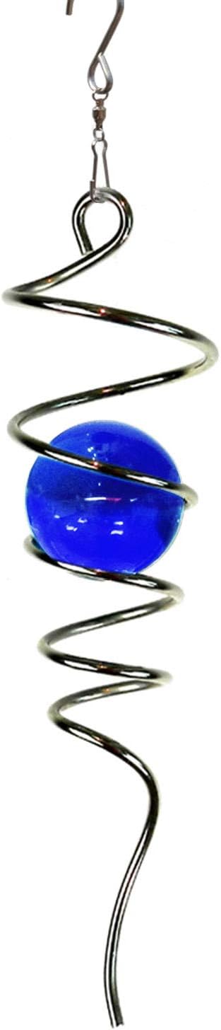 FONMY Gazing Ball Spiral Tail -Decorative Wind Spinner 11" inch Tail and 2" inch Blue Glass Orb. Indoor Outdoor Garden Decoration -13 inch Height-VerdiqueGarden