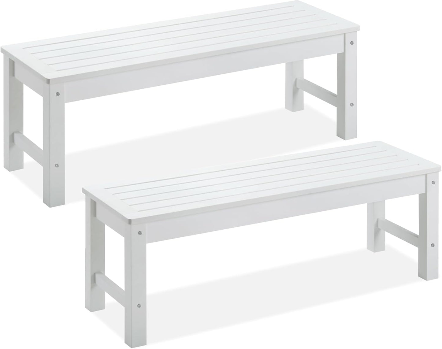 Psilvam Outdoor Bench, Two Person Poly Lumber Porch Bench, Weatherproof Garden Bench That Never Rot and Fade, Patio Bench Suit for Garden, Porch, and Park (2 pcs, White)-VerdiqueGarden