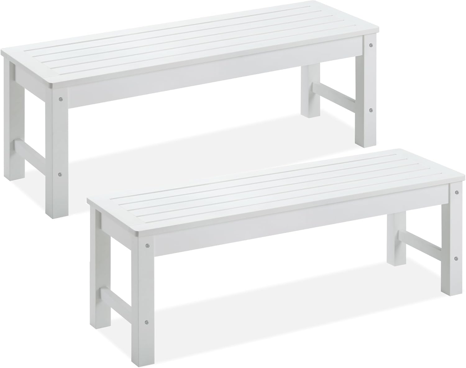 Psilvam Outdoor Bench, Two Person Poly Lumber Porch Bench, Weatherproof Garden Bench That Never Rot and Fade, Patio Bench Suit for Garden, Porch, and Park (2 pcs, White)-VerdiqueGarden