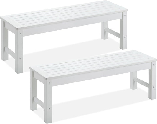 Psilvam Outdoor Bench, Two Person Poly Lumber Porch Bench, Weatherproof Garden Bench That Never Rot and Fade, Patio Bench Suit for Garden, Porch, and Park (2 pcs, White)-VerdiqueGarden