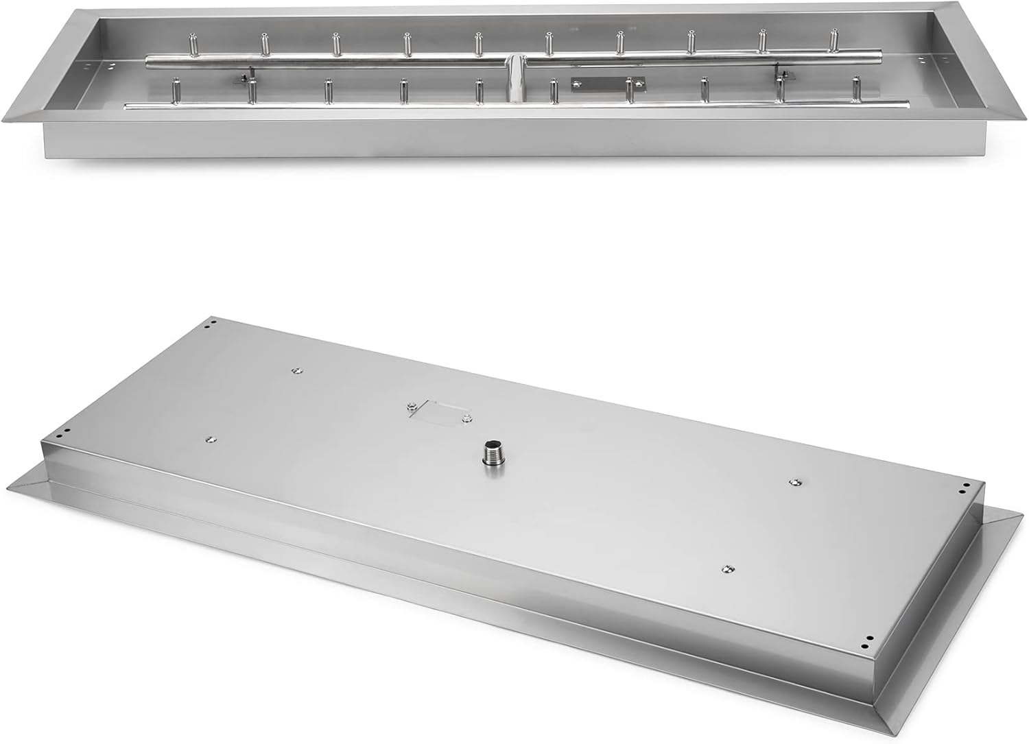 Stanbroil 36 x 12-Inch Rectangle Drop-in Fire Pit Pan with Jet Burner, 304 Stainless Steel Gas Firepit Insert for DIY Firepit Table, High Flame150,000 BTU Max-VerdiqueGarden