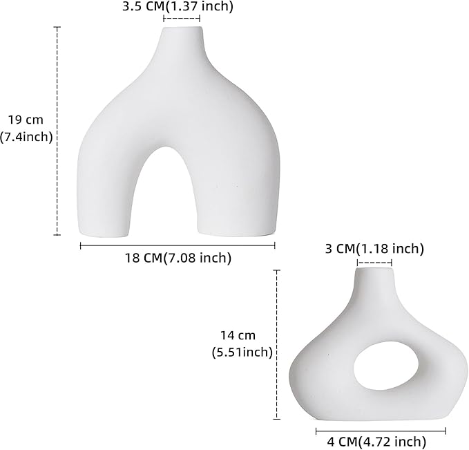 CEMABT White Ceramic Vase Set of 2 for Modern Minimalist Bohemian Decor，Round Matte Donut Vases for Pampas Grass-Perfect for Living Room, Dining Table, Office Bedroom Shelf Decor Entryway, Console-VerdiqueGarden