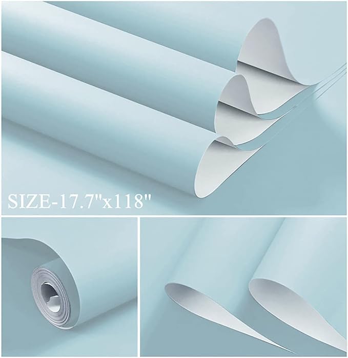 Dimoon 118''x17.7'' Blue Peel and Stick Wallpaper Contact Paper Modern Self Adhesive Wall Paper Removable Renter Friendly Textured Solid Color Shelf Cabinet Vinyl Roll (118''x17.7'',Light Blue)-VerdiqueGarden
