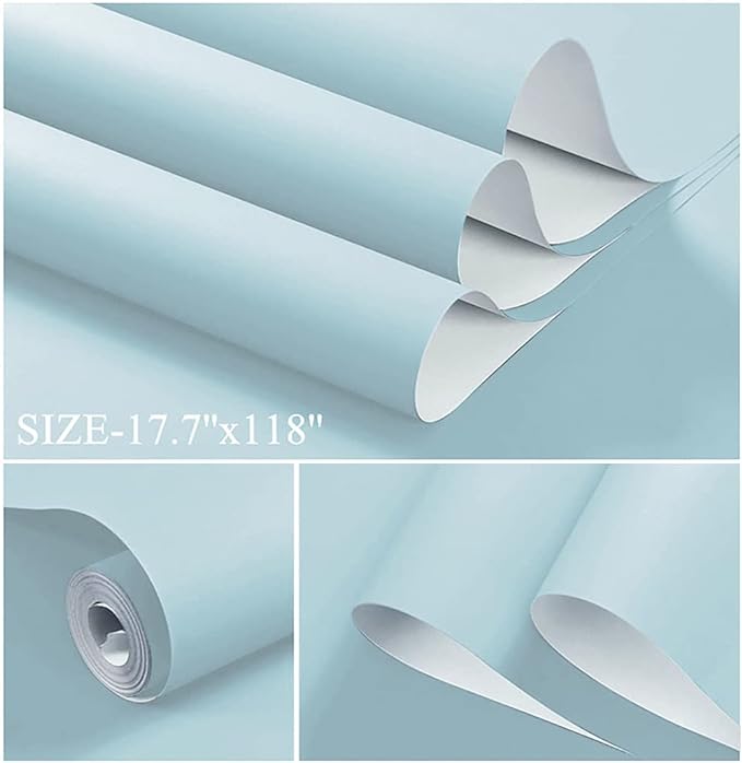 Dimoon 236''x17.7'' Blue Peel and Stick Wallpaper Contact Paper Modern Self Adhesive Wall Paper Removable Renter Friendly Textured Solid Color Shelf Cabinet Vinyl Roll (236''x17.7'',Light Blue)-VerdiqueGarden