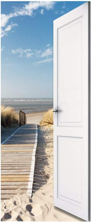 3D Door Wallpaper Self-Adhesive Door Poster - Beach Street - Door Film Photo Wallpaper Premium PVC Waterproof Door Sticker Wall Sticker for Bedroom Living Room Door Decoration Stickers 80 x 200 cm-VerdiqueGarden