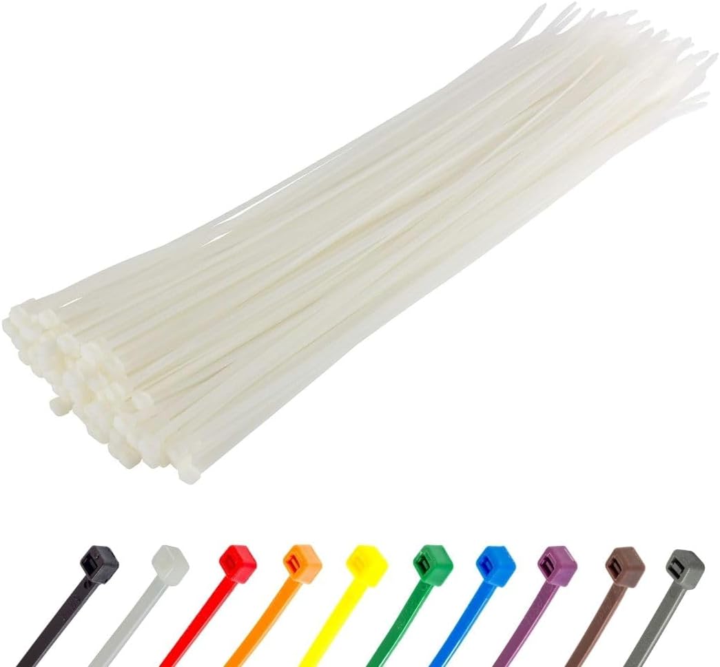GTSE 8 Inch White/Clear Zip Ties, 100 Pack, 40lb Strength, UV Resistant Strong Nylon Cable Ties, Self-Locking 8" Tie Wraps-VerdiqueGarden