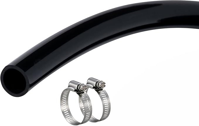 1/2" id - 50ft Black Vinyl Tubing Flexible PVC Tube Hybrid Hose Transfer Water Fuel Gas for Pond Fountain Garden Waterfall, Durable and Safe, with 2 Hose Clamps-VerdiqueGarden