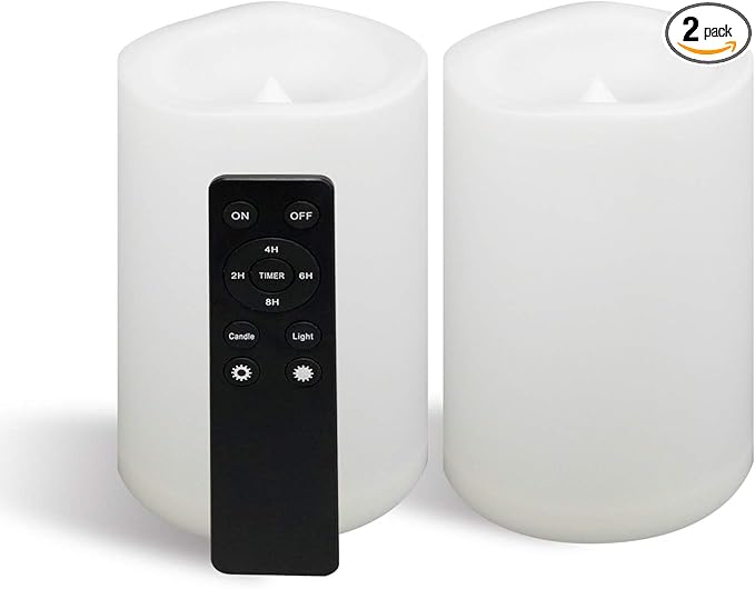CANDLE CHOICE Waterproof Outdoor Flameless Candles with Remote Timer Large Realistic Flickering Battery Operated Electric LED Pillars Garden Patio Christmas Wedding Decorations 4”x6” 2 Pack-VerdiqueGarden
