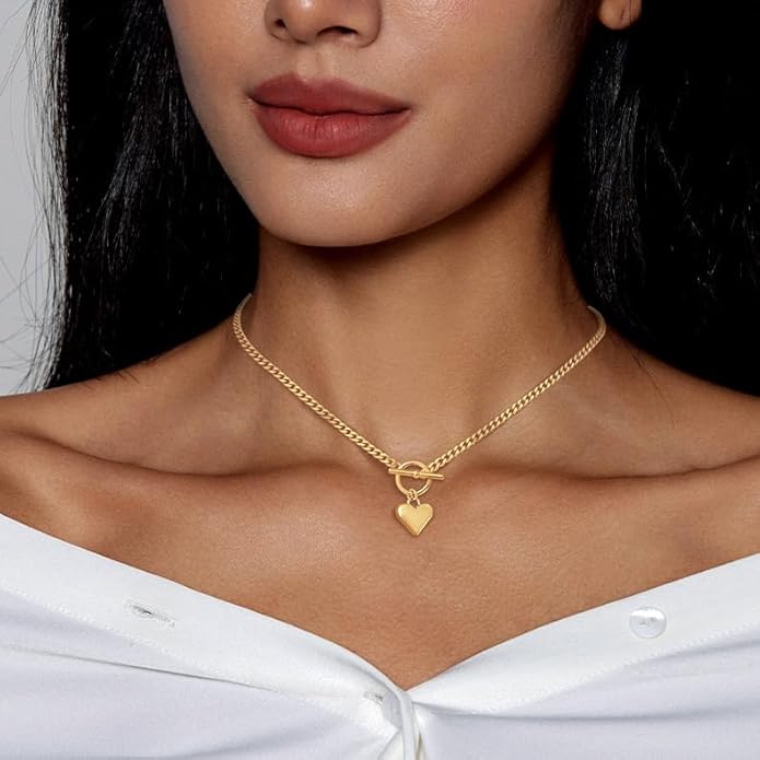Zeffy Cute Heart Necklace 18k Gold/Silver Plated Tiny Heart Pendant Choker Necklaces Gold Love Heart Chain Necklace for Women Dainty Gold Jewelry Valentines Day Gifts for Women Girls Teen Girls