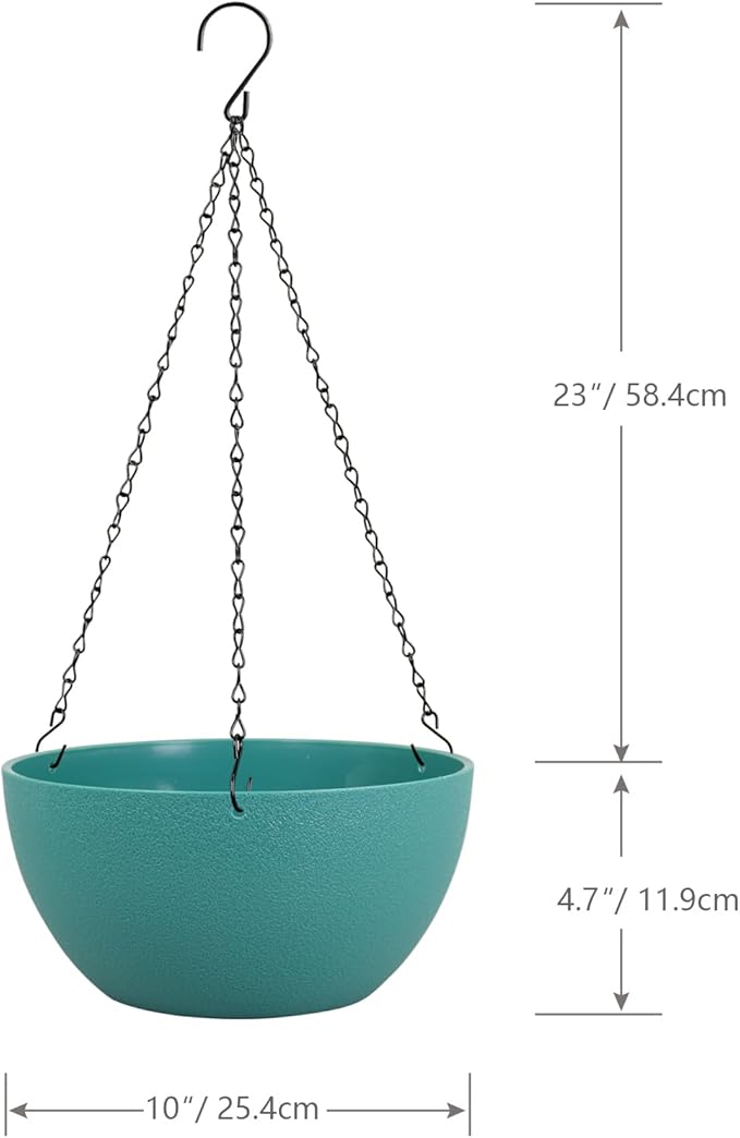 10 inch Hanging Planters for Outdoor Indoor Plants with Drainage Holes and Chain, 2 Pack Round Hanging Flower Pots for Garden Home Porch Decor, Blue Green-VerdiqueGarden