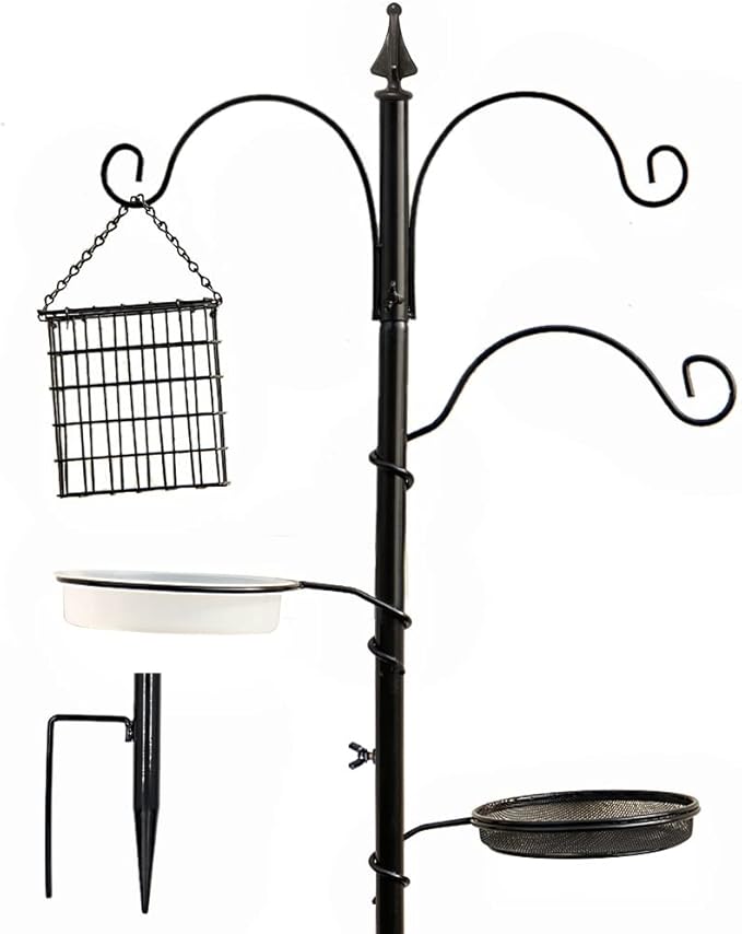 yosager Premium Bird Feeding Station Kit, 75" x 21" Bird Feeder Pole, A Multi Feeder Hanging Kit with Metal Suet and Bath for Attracting Wild Birds, Birdfeeder and Planter Hanger-VerdiqueGarden