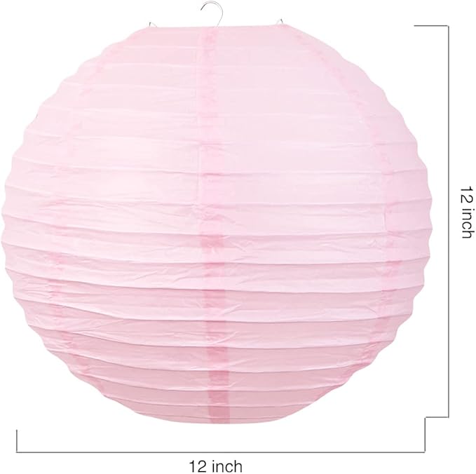 Chinese Style Paper Lanterns, Set of 12, Suitable for Party Decoration (Light Pink, 12in)-VerdiqueGarden