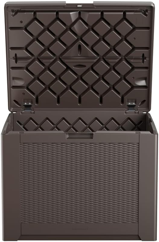 Rubbermaid Medium Resin Outdoor Storage Deck Box (74 Gal) Weather Resistant Brown Deck Organization for Home/Backyard/Pool Chemicals/Toys/Garden Tools/Porch/Patio Cushions-VerdiqueGarden