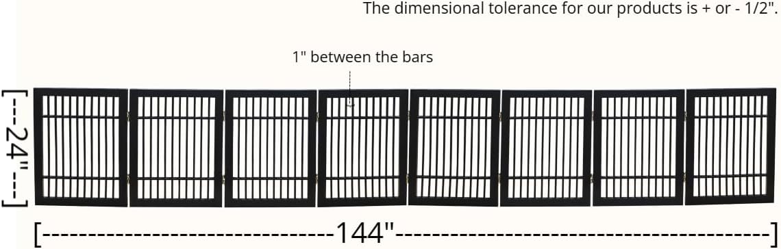 Pet Dog Gate Strong and Durable Freestanding Folding Acacia Hardwood Portable Wooden Fence Indoors or Outdoors by Urnporium (Black Pet Gate, 8 Panel 24" Tall)-VerdiqueGarden