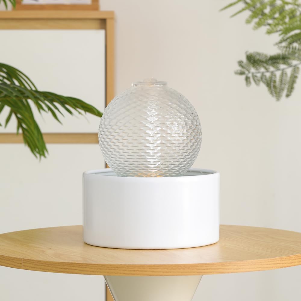 Generic Indoor Water Feature Tabletop Ceramic Fountain Home Kitchen Office Decoration Modern Design Style (white)-VerdiqueGarden