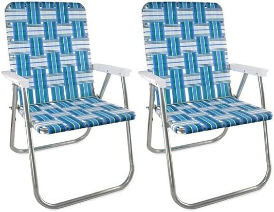 Lawn Chair USA - Outdoor Chairs for Camping. Made with Lightweight Aluminum Frames and UV-Resistant Webbing. Folds for Easy Storage 2- Pack (Sea Island with White Arms, Classic)-VerdiqueGarden