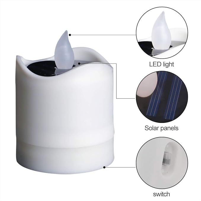 Solar Candle Lights,Flameless Candle Lights,Solar Rechargeable Tea Wax lamp,6 flameless Candle Light, Suitable for Wedding, Valentine's Day, Halloween, Christmas (Solar Candle Light)-VerdiqueGarden