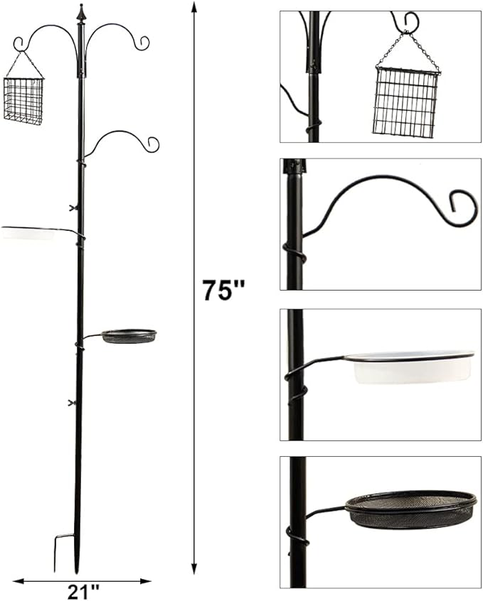 yosager Premium Bird Feeding Station Kit, 75" x 21" Bird Feeder Pole, A Multi Feeder Hanging Kit with Metal Suet and Bath for Attracting Wild Birds, Birdfeeder and Planter Hanger-VerdiqueGarden