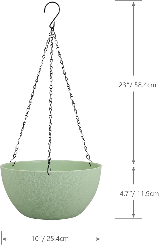 10 inch Hanging Planters for Outdoor Indoor Plants with Drainage Holes and Chain, 2 Pack Round Hanging Flower Pots for Garden Home Porch Decor,Green-VerdiqueGarden
