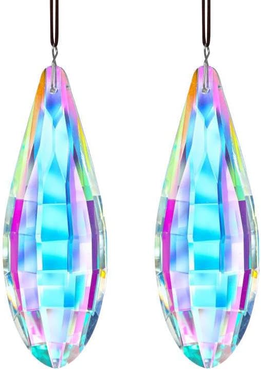 HDCRYSTALGIFTS Pack 2,120mm Colorful Crystal Suncatchers Prisms Hanging Ornaments for Window Rainbow Maker Crystal Prisms Pendant Home Garden Decoration-VerdiqueGarden