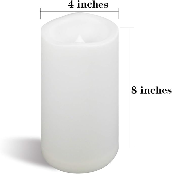 CANDLE CHOICE Large Waterproof Outdoor Battery Operated Flameless Candles Remote Timer 4”(D)x8”(H) Big White Plastic Bright Flickering Electric LED Pillars Lantern Patio Garden Wedding Decoration 2PCS-VerdiqueGarden