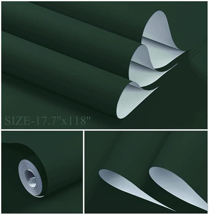 Dimoon 236''x17.7'' Dark Green Peel and Stick Wallpaper Contact Paper Modern Self Adhesive Wall Paper Removable Renter Friendly Textured Solid Color Cabinet Vinyl Roll (236''x17.7'',Emerald Dark)-VerdiqueGarden