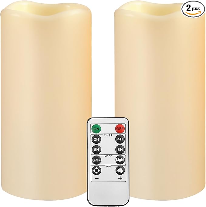 Large Outdoor Waterproof Flameless Candles with Remote Control,D3'' x H5.5'' Battery Operated Flickering LED Pillar Candle Plastic for Outdoor/Indoor Decoration Wedding, Party, Birthday (2PACK)-VerdiqueGarden