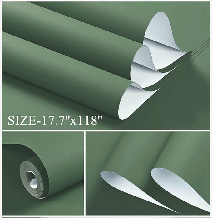 Dimoon 590''x17.7'' Green Peel and Stick Wallpaper Contact Paper Modern Self Adhesive Wall Paper Removable Renter Friendly Textured Solid Color Shelf Cabinet Vinyl Roll (590''x17.7'',Dark Green)-VerdiqueGarden