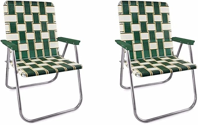 Lawn Chair USA - Outdoor Chairs for Camping. Made with Lightweight Aluminum Frames and UV-Resistant Webbing. Folds for Easy Storage 2- Pack (Charleston with Green Arms, Magnum)-VerdiqueGarden
