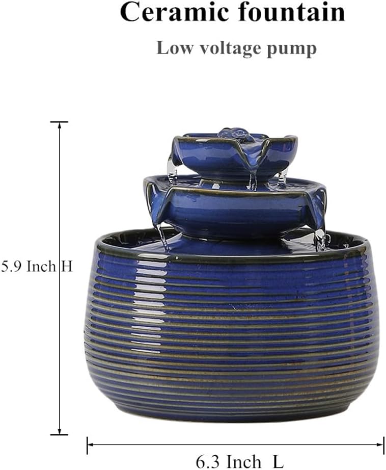 Outdoor and Indoor Water Feature Fountain Waterfall Tabletop Desktop mini Ceramic Garden Fountain (Blue A171)-VerdiqueGarden