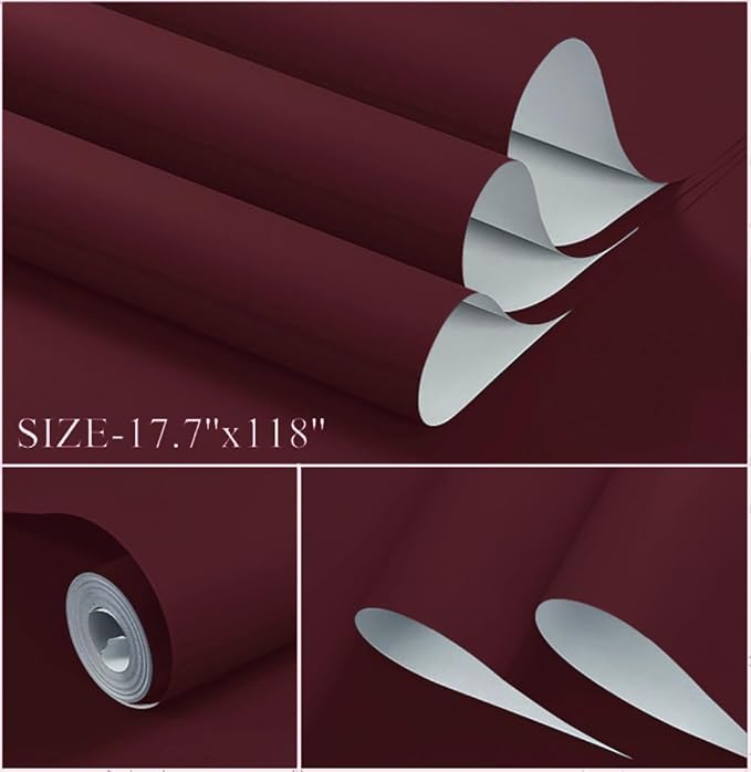 Dimoon 78.7''x17.7'' Red Peel and Stick Wallpaper Contact Paper Modern Self Adhesive Wall Paper Removable Renter Friendly Textured Solid Color Shelf Cabinet Vinyl Roll (78.7''x17.7'',Retro Red)-VerdiqueGarden