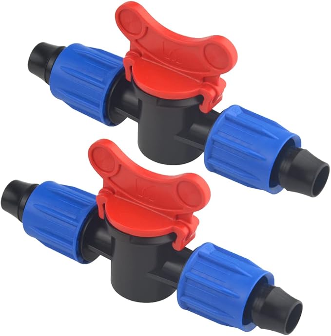 10Pack 1/2 Inch Drip Irrigation Shut-Off Valve Universal Drip Irrigation Tubing Coupling Valve Drip Connector Fitting Compatible with 16 to 17 mm Drip Tape Tubing Sprinkler System (Blue Red)-VerdiqueGarden