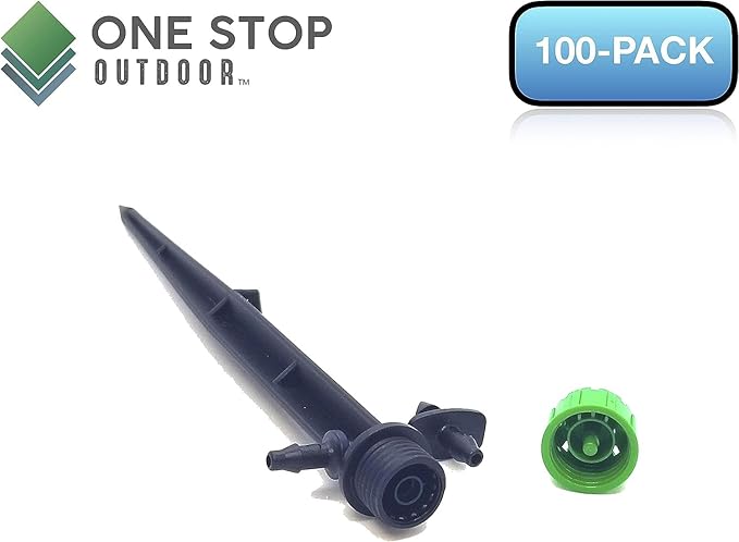 (100-PACK) - 1/4" Inch 360 Degree Drip Emitter On 6" Stake Sprayer Adjustable Flow 0-20 GPH, Fits 1/4 (4-6mm) Irrigation Tubing - Micro Bubbler Drippers for Drip Irrigation (50 Pack Dripper on Stake)-VerdiqueGarden