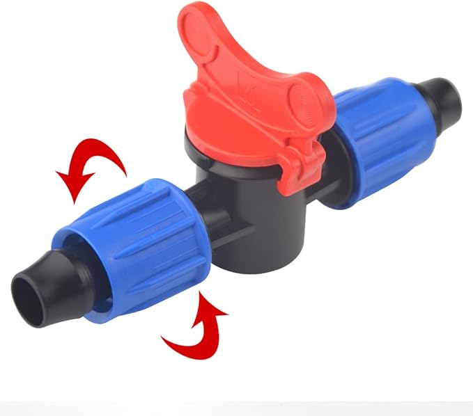 10Pack 1/2 Inch Drip Irrigation Shut-Off Valve Universal Drip Irrigation Tubing Coupling Valve Drip Connector Fitting Compatible with 16 to 17 mm Drip Tape Tubing Sprinkler System (Blue Red)-VerdiqueGarden