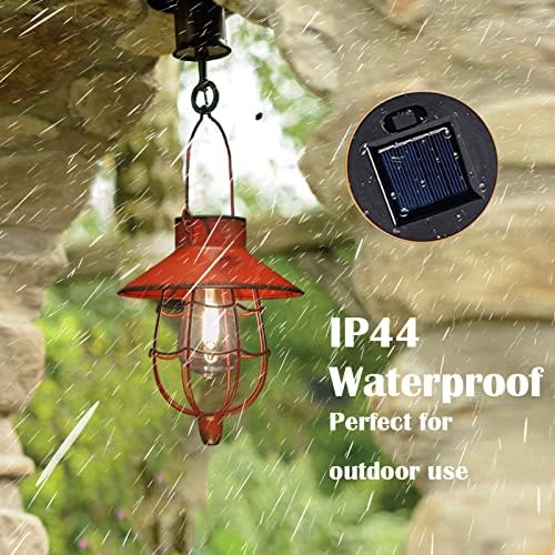 YAKii 2 Pack Solar Lantern Hanging Waterproof Outdoor Metal Solar Lamp with Warm White Light Decorate for Yard Garden Pathway Patio Porch Decor (Red)-VerdiqueGarden