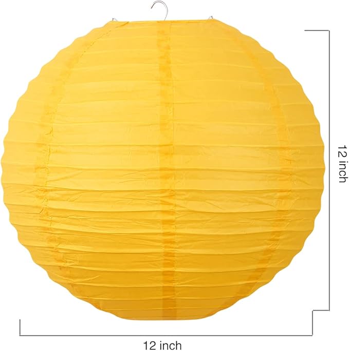 Chinese Style Paper Lanterns, Set of 12, Suitable for Party Decoration (Yellow, 12in)-VerdiqueGarden