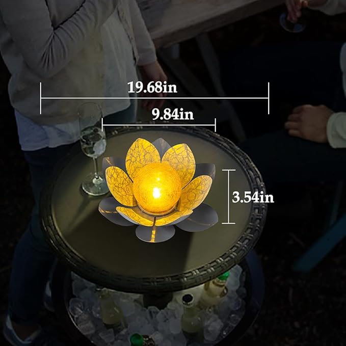 Huaxu Solar Lights Outdoor Garden Decor , Amber Crackle Globe Glass Lotus Decoration,Waterproof Gray Metal Flower Light for Patio,Lawn,Walkway,Tabletop,Ground-VerdiqueGarden