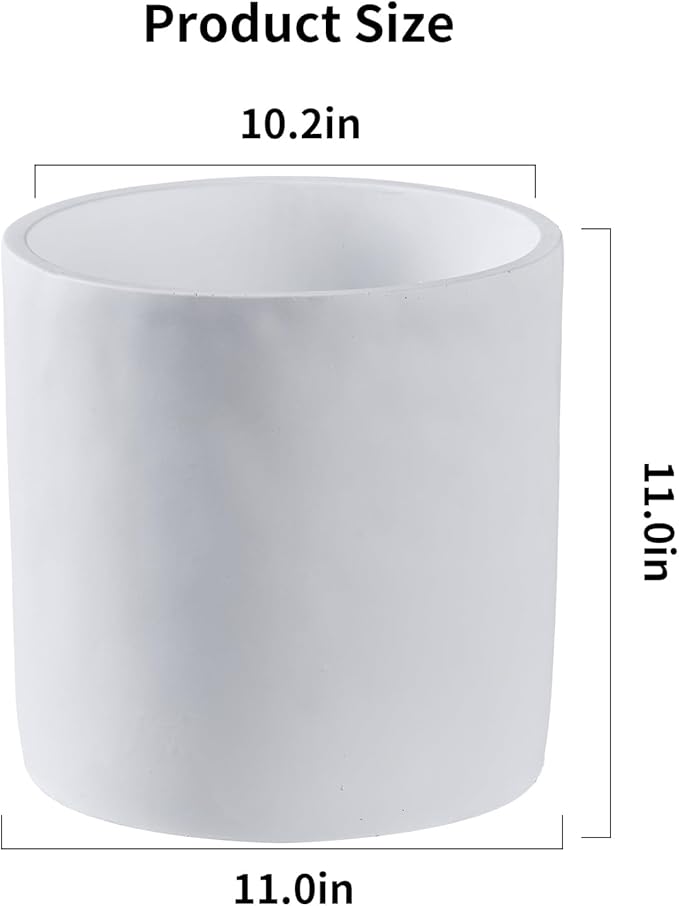 11 Inch Pot for Plants, Large Cement Planter with Drainage Hole, Mid-Century Modern Concrete Flower Pots for Home Decor, Office & Outdoor (White)-VerdiqueGarden