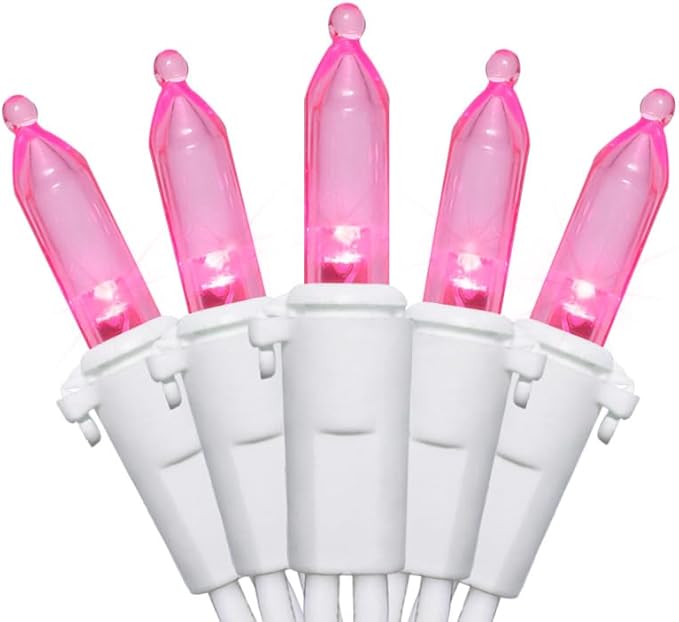 Pink Christmas LED Lights - 2 Pack 100 Count Pink Christmas String Lights for Tree, Bedroom, Wedding, Indoor/Outdoor Valentines Day Decorations, 2 Sets 33 Feet White Wire, UL Certified, Connectable-VerdiqueGarden