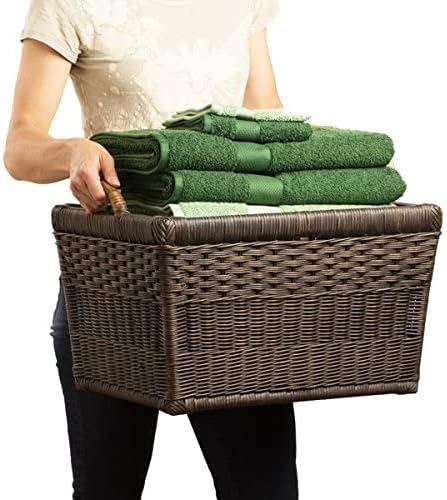 The Basket Lady Lift-Off Lid Wicker Storage Basket, Medium, 20 in L x 15 in W x 14 in H, Antique Walnut Brown-VerdiqueGarden